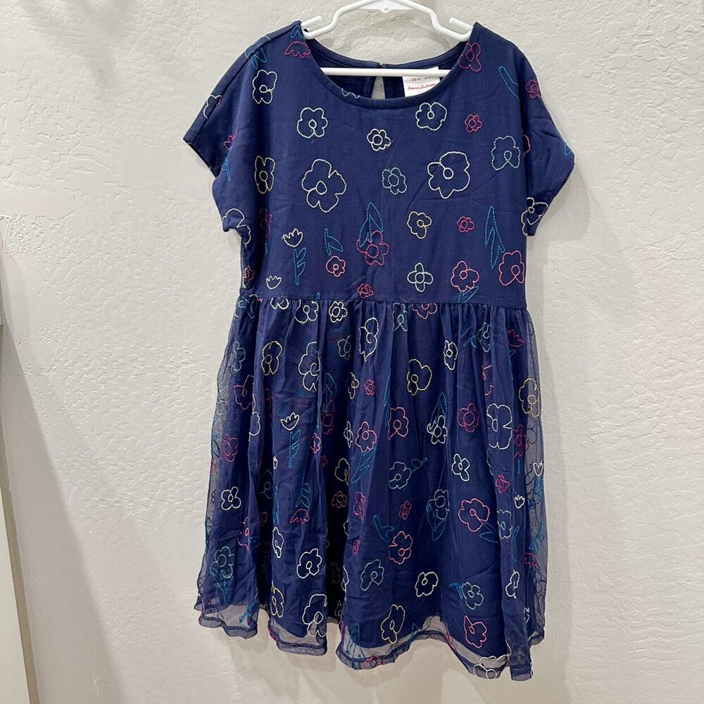 Hanna Andersson Navy Floral Embroidered Dress in Soft Tulle